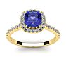 1 1/3 Carat Cushion Cut Tanzanite and Halo Diamond Ring In 14K Yellow Gold Image-1