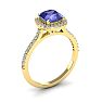 1 1/3 Carat Cushion Cut Tanzanite and Halo Diamond Ring In 14K Yellow Gold Image-2