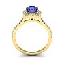1 1/3 Carat Cushion Cut Tanzanite and Halo Diamond Ring In 14K Yellow Gold Image-3