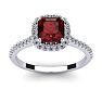 Garnet Ring: Garnet Jewelry: 1 1/2 Carat Cushion Cut Garnet and Halo Diamond Ring In 14K White Gold Image-1