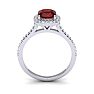 Garnet Ring: Garnet Jewelry: 1 1/2 Carat Cushion Cut Garnet and Halo Diamond Ring In 14K White Gold Image-3
