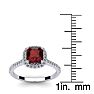 Garnet Ring: Garnet Jewelry: 1 1/2 Carat Cushion Cut Garnet and Halo Diamond Ring In 14K White Gold Image-5