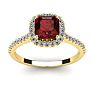 Garnet Ring: Garnet Jewelry: 1 1/2 Carat Cushion Cut Garnet and Halo Diamond Ring In 14K Yellow Gold Image-1