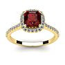Garnet Ring: Garnet Jewelry: 1 1/2 Carat Cushion Cut Garnet and Halo Diamond Ring In 14K Yellow Gold Image-1