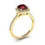 Garnet Ring: Garnet Jewelry: 1 1/2 Carat Cushion Cut Garnet and Halo Diamond Ring In 14K Yellow Gold Image-2