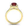 Garnet Ring: Garnet Jewelry: 1 1/2 Carat Cushion Cut Garnet and Halo Diamond Ring In 14K Yellow Gold Image-3