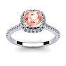 1-1/4 Carat Cushion Cut Morganite and Halo Diamond Ring In 14K White Gold Image-1