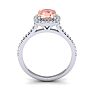 1-1/4 Carat Cushion Cut Morganite and Halo Diamond Ring In 14K White Gold Image-3