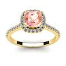 1-1/4 Carat Cushion Cut Morganite and Halo Diamond Ring In 14K Yellow Gold Image-1