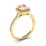 1-1/4 Carat Cushion Cut Morganite and Halo Diamond Ring In 14K Yellow Gold Image-2