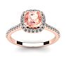 1-1/4 Carat Cushion Cut Morganite and Halo Diamond Ring In 14K Rose Gold Image-1