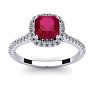 1 3/4 Carat Cushion Cut Ruby and Halo Diamond Ring In 14K White Gold Image-1