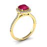 1 3/4 Carat Cushion Cut Ruby and Halo Diamond Ring In 14K Yellow Gold Image-2
