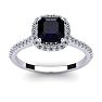 1 1/2 Carat Cushion Cut Sapphire and Halo Diamond Ring In 14K White Gold Image-1