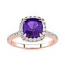 2 Carat Cushion Cut Amethyst and Halo Diamond Ring In 14K Rose Gold Image-1