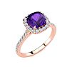 2 Carat Cushion Cut Amethyst and Halo Diamond Ring In 14K Rose Gold Image-2