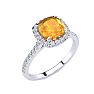 2 Carat Cushion Cut Citrine and Halo Diamond Ring In 14K White Gold Image-2