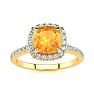2 Carat Cushion Cut Citrine and Halo Diamond Ring In 14K Yellow Gold Image-1