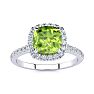 2 Carat Cushion Cut Peridot and Halo Diamond Ring In 14K White Gold Image-1