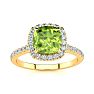 2 Carat Cushion Cut Peridot and Halo Diamond Ring In 14K Yellow Gold Image-1