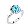 2 Carat Cushion Cut Blue Topaz and Halo Diamond Ring In 14K White Gold Image-2