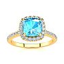 2 Carat Cushion Cut Blue Topaz and Halo Diamond Ring In 14K Yellow Gold Image-1