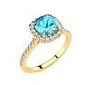2 Carat Cushion Cut Blue Topaz and Halo Diamond Ring In 14K Yellow Gold Image-2
