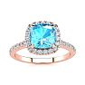 2 Carat Cushion Cut Blue Topaz and Halo Diamond Ring In 14K Rose Gold Image-1
