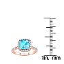 2 Carat Cushion Cut Blue Topaz and Halo Diamond Ring In 14K Rose Gold Image-4