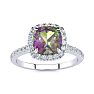 2 Carat Cushion Shape Mystic Topaz Ring With Diamond Halo In 14 Karat White Gold Image-1