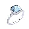 Aquamarine Ring: Aquamarine Jewelry: 2 Carat Cushion Cut Aquamarine and Halo Diamond Ring In 14K White Gold Image-2