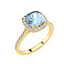 Aquamarine Ring: Aquamarine Jewelry: 2 Carat Cushion Cut Aquamarine and Halo Diamond Ring In 14K Yellow Gold Image-2