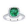 2 Carat Cushion Cut Emerald and Halo Diamond Ring In 14K White Gold Image-1