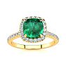 2 Carat Cushion Cut Emerald and Halo Diamond Ring In 14K Yellow Gold Image-1