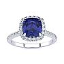 2 Carat Cushion Cut Tanzanite and Halo Diamond Ring In 14K White Gold Image-1