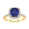 2 Carat Cushion Cut Tanzanite and Halo Diamond Ring In 14K Yellow Gold Image-1