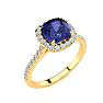 2 Carat Cushion Cut Tanzanite and Halo Diamond Ring In 14K Yellow Gold Image-2