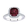 Garnet Ring: Garnet Jewelry: 2 Carat Cushion Cut Garnet and Halo Diamond Ring In 14K White Gold Image-1