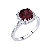 Garnet Ring: Garnet Jewelry: 2 Carat Cushion Cut Garnet and Halo Diamond Ring In 14K White Gold Image-2