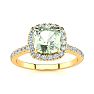 1 3/4 Carat Cushion Cut Green Amethyst and Halo Diamond Ring In 14K Yellow Gold Image-1