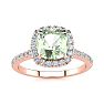 1 3/4 Carat Cushion Cut Green Amethyst and Halo Diamond Ring In 14K Rose Gold Image-1