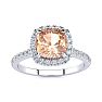 2 Carat Cushion Cut Morganite and Halo Diamond Ring In 14K White Gold Image-1