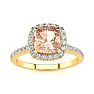 2 Carat Cushion Cut Morganite and Halo Diamond Ring In 14K Yellow Gold Image-1