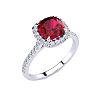 2 Carat Cushion Cut Ruby and Halo Diamond Ring In 14K White Gold Image-2