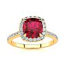 2 Carat Cushion Cut Ruby and Halo Diamond Ring In 14K Yellow Gold Image-1