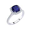 2 Carat Cushion Cut Sapphire and Halo Diamond Ring In 14K White Gold Image-2