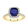 2 Carat Cushion Cut Sapphire and Halo Diamond Ring In 14K Yellow Gold Image-1