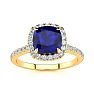 2 Carat Cushion Cut Sapphire and Halo Diamond Ring In 14K Yellow Gold Image-1
