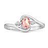 1/2 Carat Oval Shape Morganite and Diamond Ring In 14K White Gold Image-1