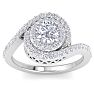 1 1/2 Carat Swirl Halo Diamond Engagement Ring in 14k White Gold Image-1